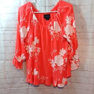 LIV Los Angeles Anthropologie Peasant Top Embroidered Floral Orange Sz Med New